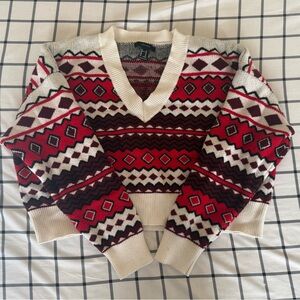 Forever 21 V-Neck Sweater in Red and Cream